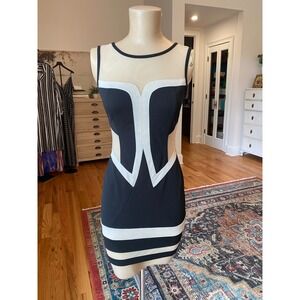 Alt. B Womens Black White Mesh Geometric Bodycon Mini Dress Small